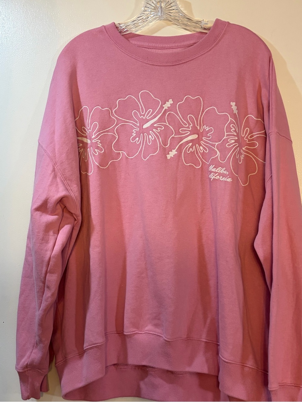 Hollister Pink Malibu California Hibiscus Crewneck Sweatshirt Sz XL